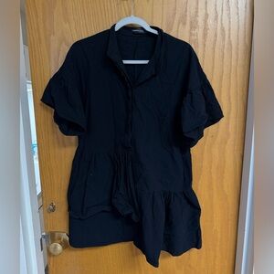 Celmia Black Ruffle Sleeve Blouse Dress